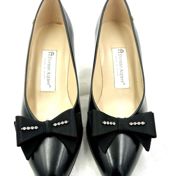 Vintage Black Bow Clear Rhinestone Shoe Clips Fancy Black Tie - Picture 5 of 11